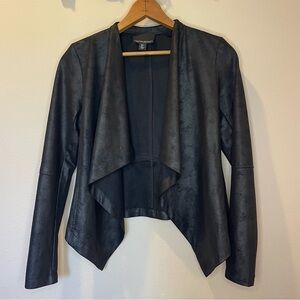 Cynthia Rowley Black Faux Leather Waterfall Jacket Size S